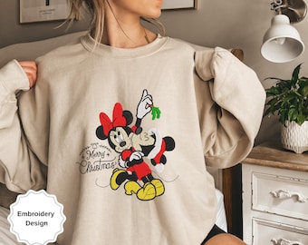 EMBROIDERED Mickey And Minnie Christmas Sweatshirt,Merry Christmas Sweatshirt, Minnie Mouse Xmas Sweater, Disney Holiday Shirt, Merry Xmas