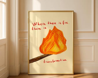 Inspirational Flame Wall Art, Fire Transformation Quote, Motivational Poster, Strength Gift, Digital Download