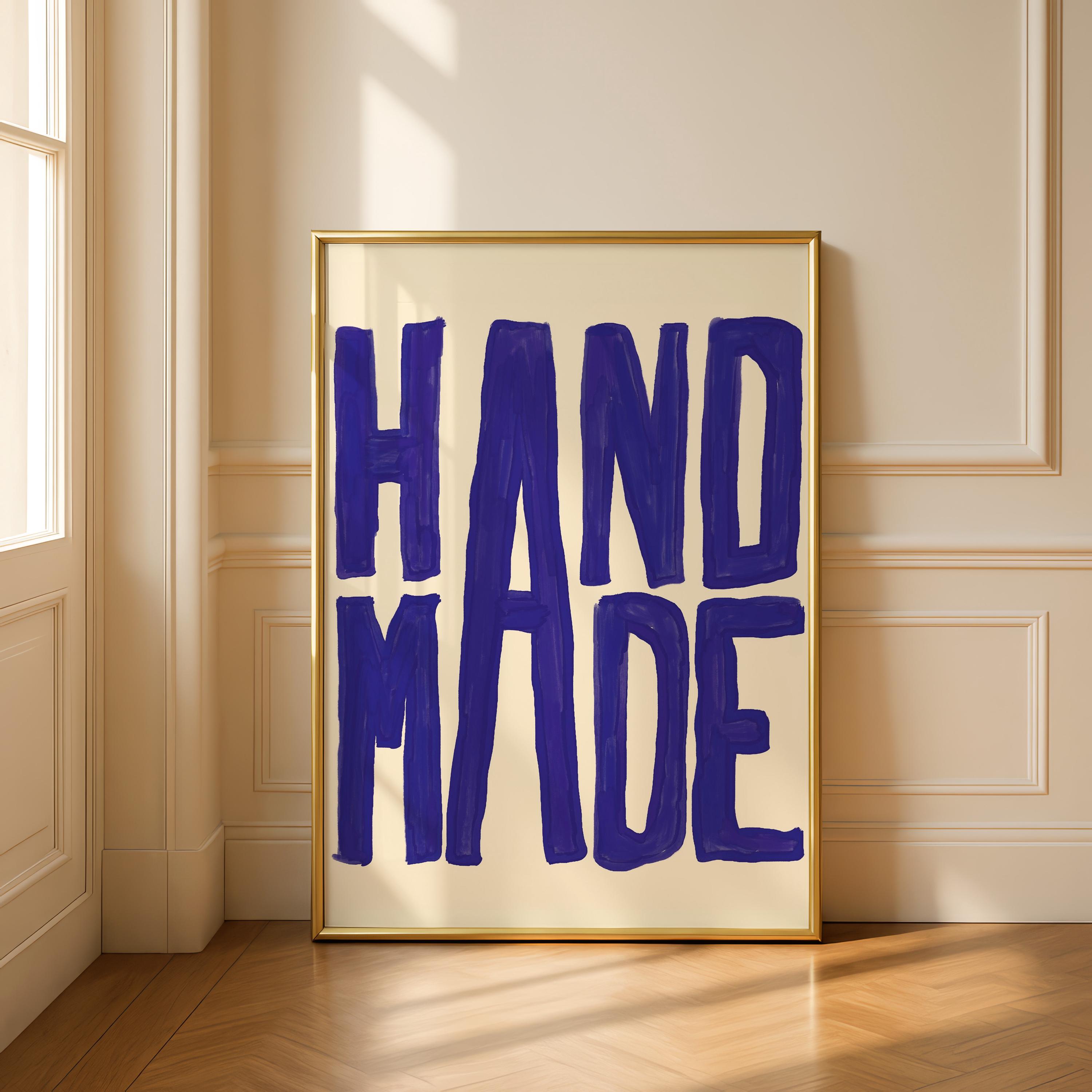 Handmade “hand Made” Typography Poster – Bold Blue Lettering Wall Art ...