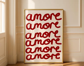 Amore Amore: Modern Typography Art Print and Minimal Red Love Poster for Romantic Wall Decor (Digital Download)