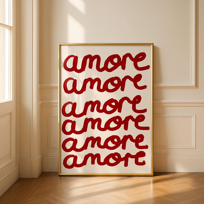 Amore Amore: Modern Typography Art Print and Minimal Red Love Poster ...