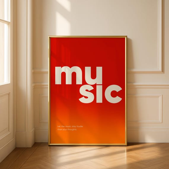 Music Typography Print: Motivational Quote, Red-Orange Gradient (Digital Download)