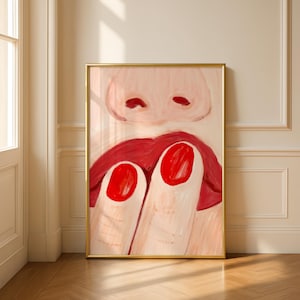 Red Lips Art Print, Modern Feminine Expression Illustration, Minimalist Contemporary Portrait (Digital Download)