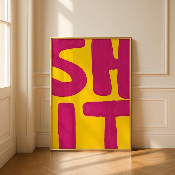 Bold Typography Poster: Modern Minimalist Pink Text Print on Yellow Background (Digital Download)