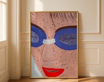 Modern Abstract Portrait Wall Art Print, Colorful Fashion Face Poster, Digital Download