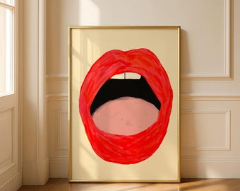 Rote Lippen Pop Art Print: Minimalistische Mund-Illustration (digitaler Download)