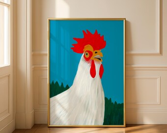 Colorful Rooster Art Print: Modern Farmhouse Animal (Digital Download)