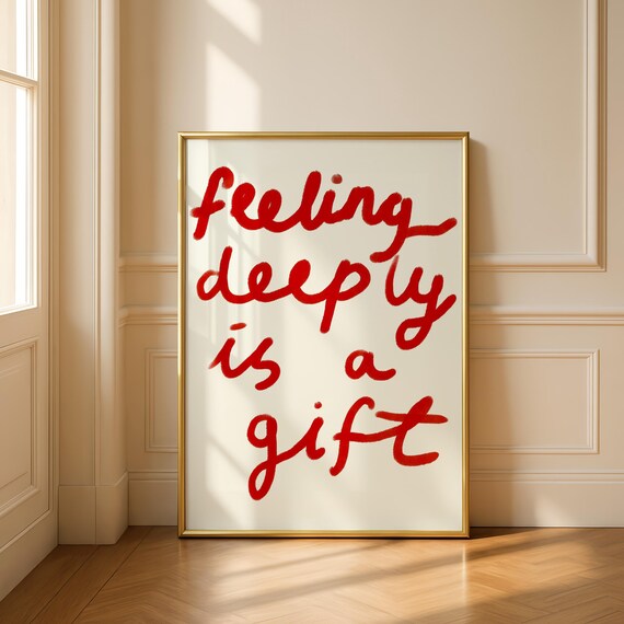 Emotional Typography Wall Art, Red Handwritten Quote, Modern Gift Decor (Digital Download)