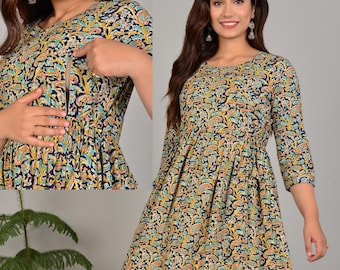 GUL, BLOMMIGA, MÖNSTERDE, BOMULLSKLÄNNINGAR FÖR AMNING, SOVKLÄDER FÖR KVINNOR EFTER FÖRLÄDNINGEN