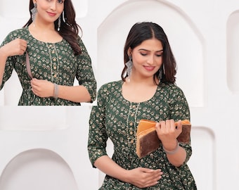 VINTAGE STYLE GREEN Post Pregnancy Dress for Newly Mum, Daily Wear Maternity Dress