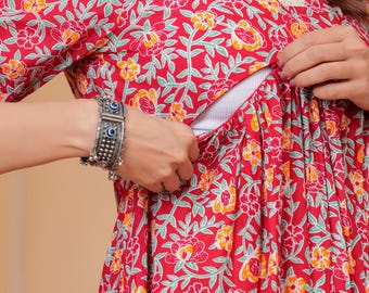 Beautiful Red Color V-Neck Nursing & Recovery Comfort Maternity