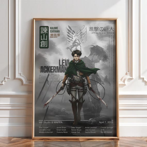 Levi Ackerman Manga Poster, Attack on Titan Anime Wall Art Print Vintage Gift