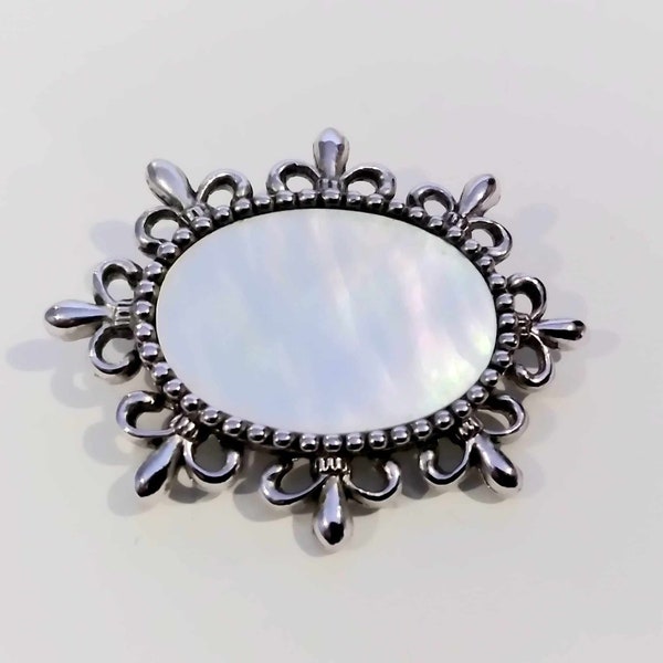 Vintage Marked Signed Sarah Coventry Canada Mother of Pearl Silver Toned Brooch