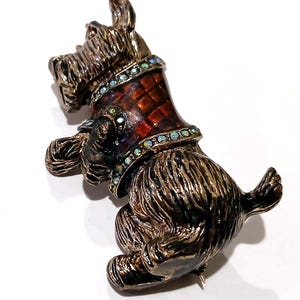 Vintage Metal Dog with Red and Clear Crystal Sweater Brooch Pin