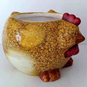 Vintage Ceramic Yellow and Red Chicken Bird Farm Theme Planter