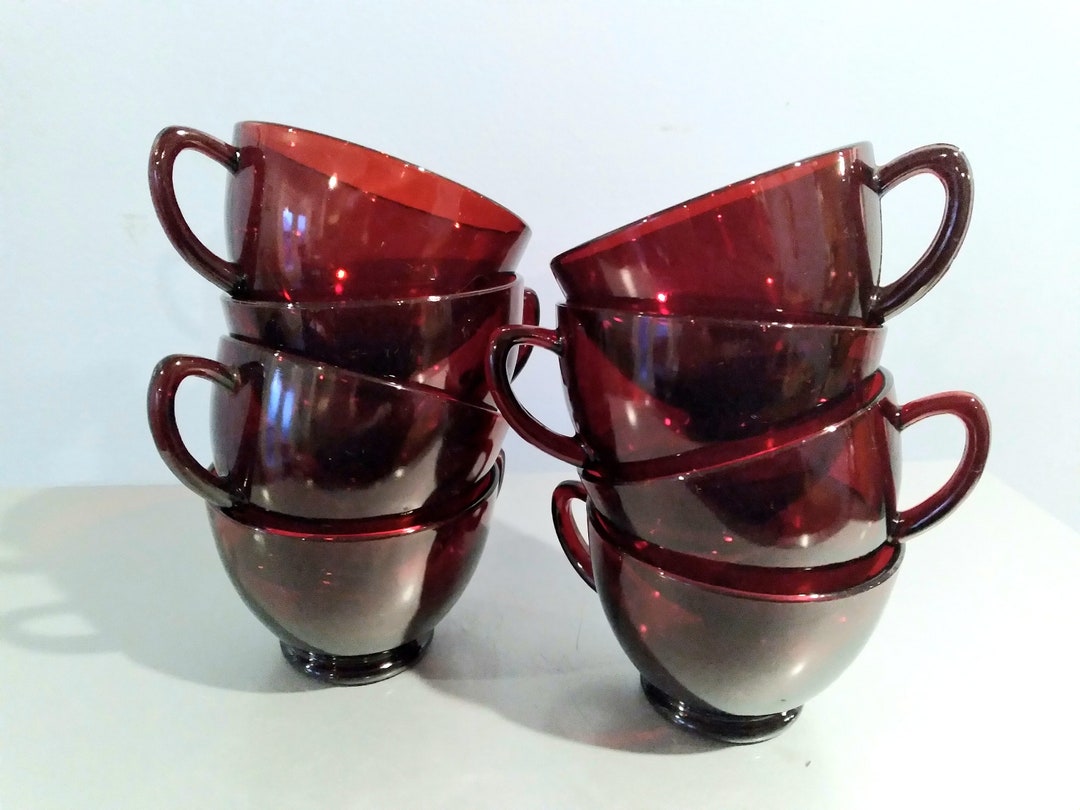 Vintage Ruby Red Glass Tea Cups Etsy