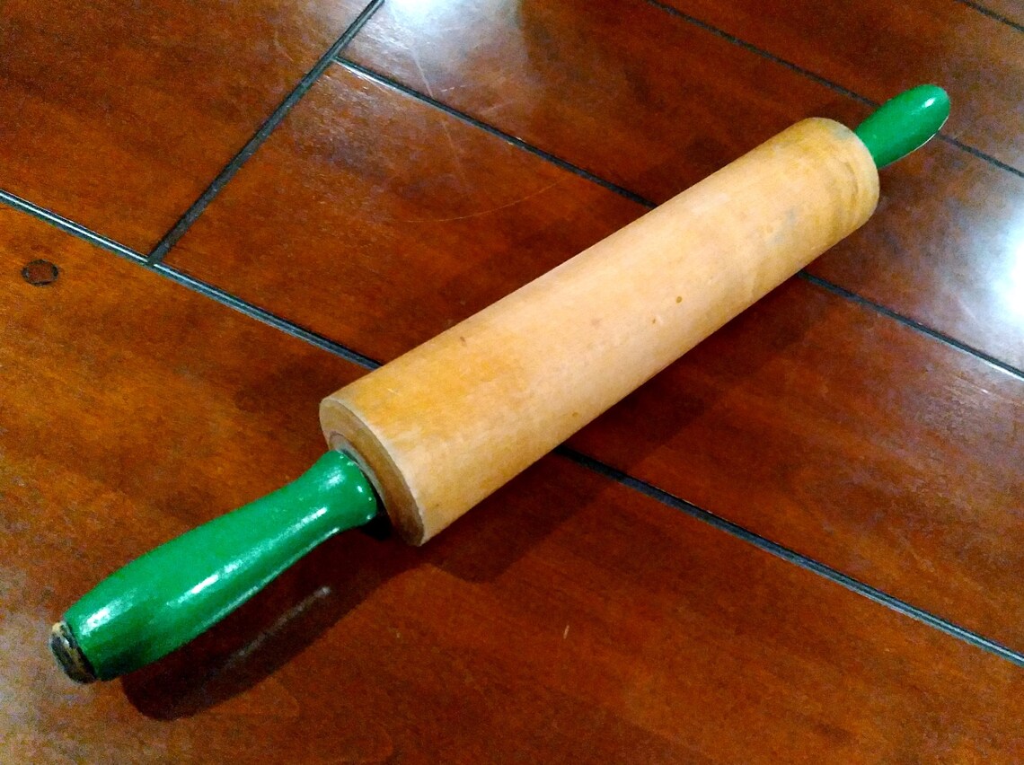 Vintage Green Handled Rolling Pin Etsy UK