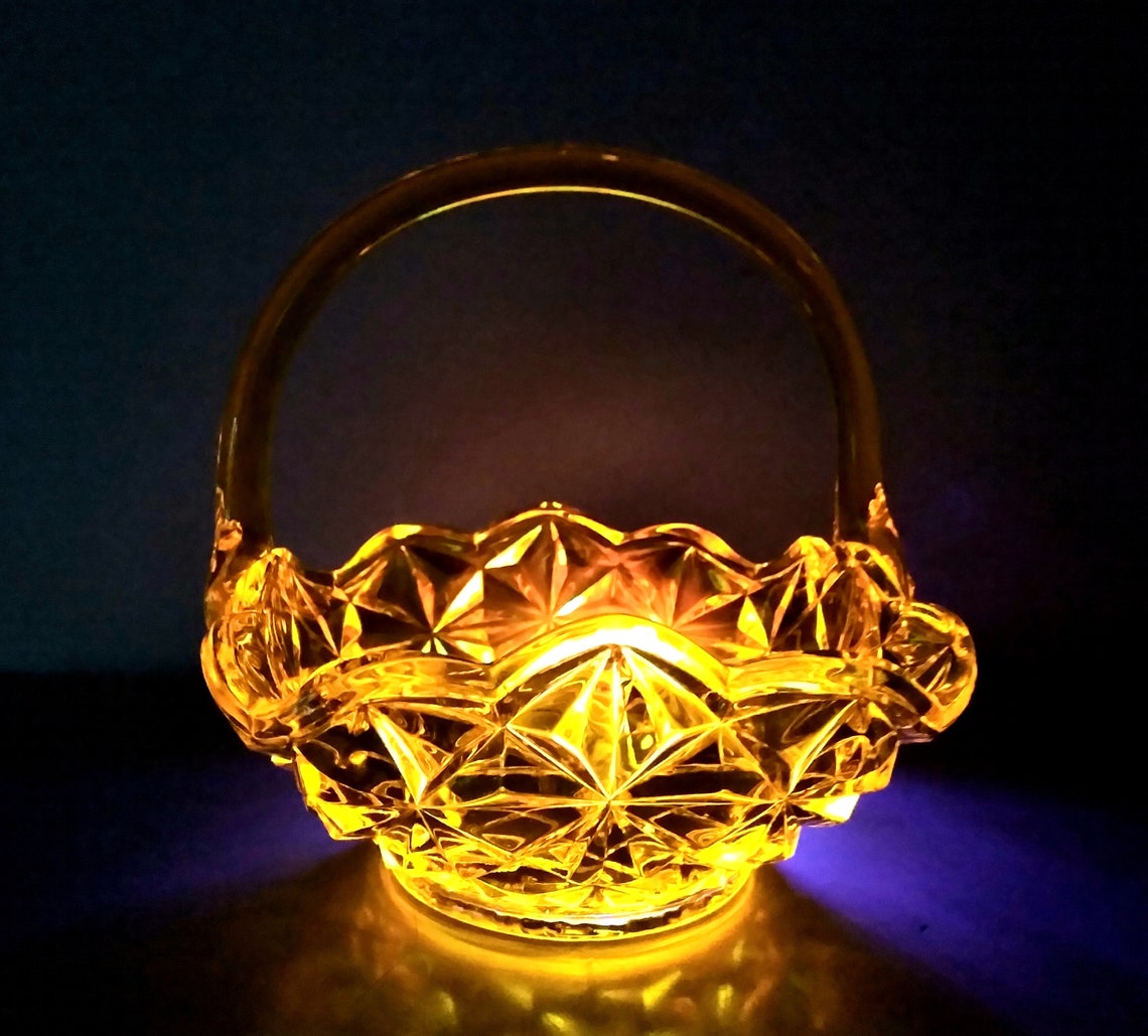 Vintage Yellow Cadmium Glass Decorative Basket Etsy
