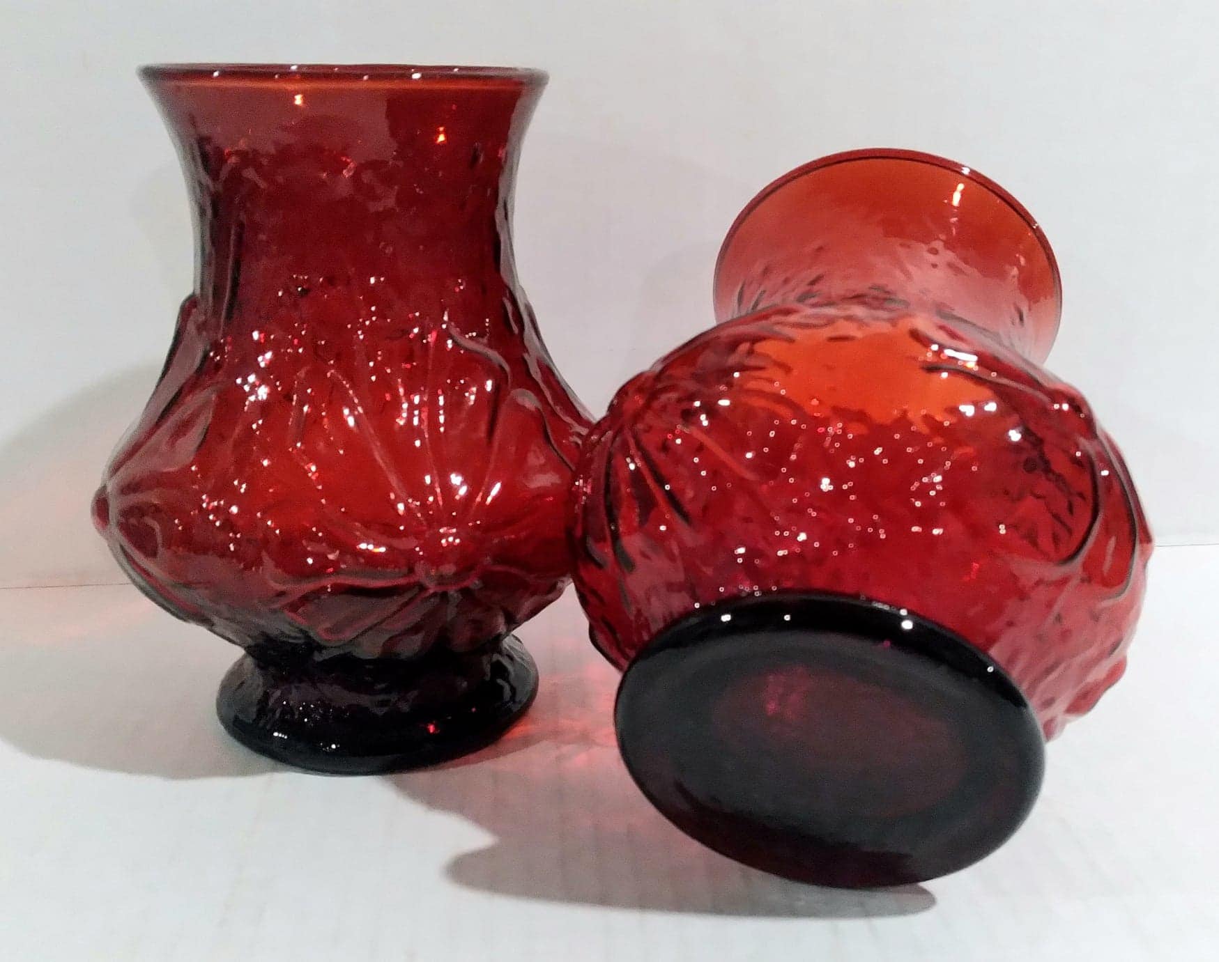 Vintage Ruby Red Glass Vase Set With Flower Design - Etsy