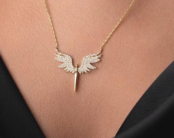 St Michael Archangel Wings Necklace, Protective Angel Wing Pendant