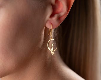 Cat on the Moon Earrings