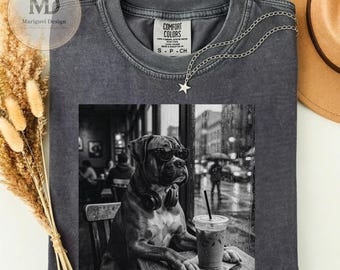 Boxer Dog Coffee Shirt, Boxer Lover Gift, Vintage Black and White Boxer Tee, Trendy Dog Graphic Shirt, Cute Pet Owner Gift