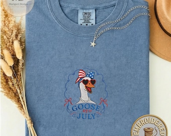 Goose 4th of July Embroidered Shirt, Patriotic Goose Tee, Funny Independence Day Shirt, USA Holiday, American Goose Top