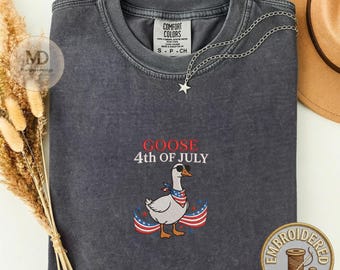 4th of July Embroidered Shirt, Usa Goose Shirt, Patriotic Goose Tee, American Flag Goose Shirt, Independence Day Gift Tee
