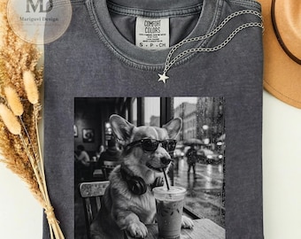 Corgi Coffee Shirt, Funny Dog Lover Gift, Vintage Black and White Corgi Tee, Trendy Pet Graphic Shirt, Cute Dog Mom Gift