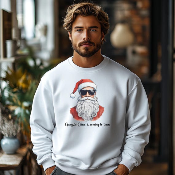 Funny Santa Sweatshirt, Gangsta Claus Christmas Hoodie, Cool Santa Pullover, Hipster Christmas Sweater, Holiday Gift for Him or Her