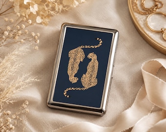 Leopard Art Deco Metal Card Case, RFID Blocking, Easy Snap Closure Wallet