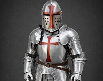 Armatura da cavaliere templare medievale, costume da crociato in acciaio LARP, cosplay, guerriero di Halloween da collezione