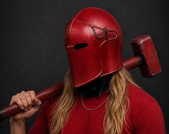 Elmo rosso Barbuta, armatura da cavaliere medievale, crociato, acciaio, templare, indossabile, LARP, cosplay, costume.
