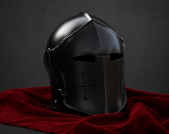Capacete Barbuta Preto: Armadura de Cavaleiro Medieval em Aço 18g