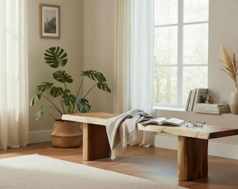 Handcrafted White Oak Live Edge Bench – Modern Wood and Steel