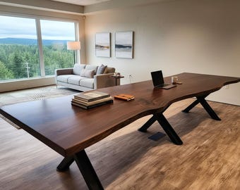 Single Slab Solid Walnut Table | Custom Office Furniture