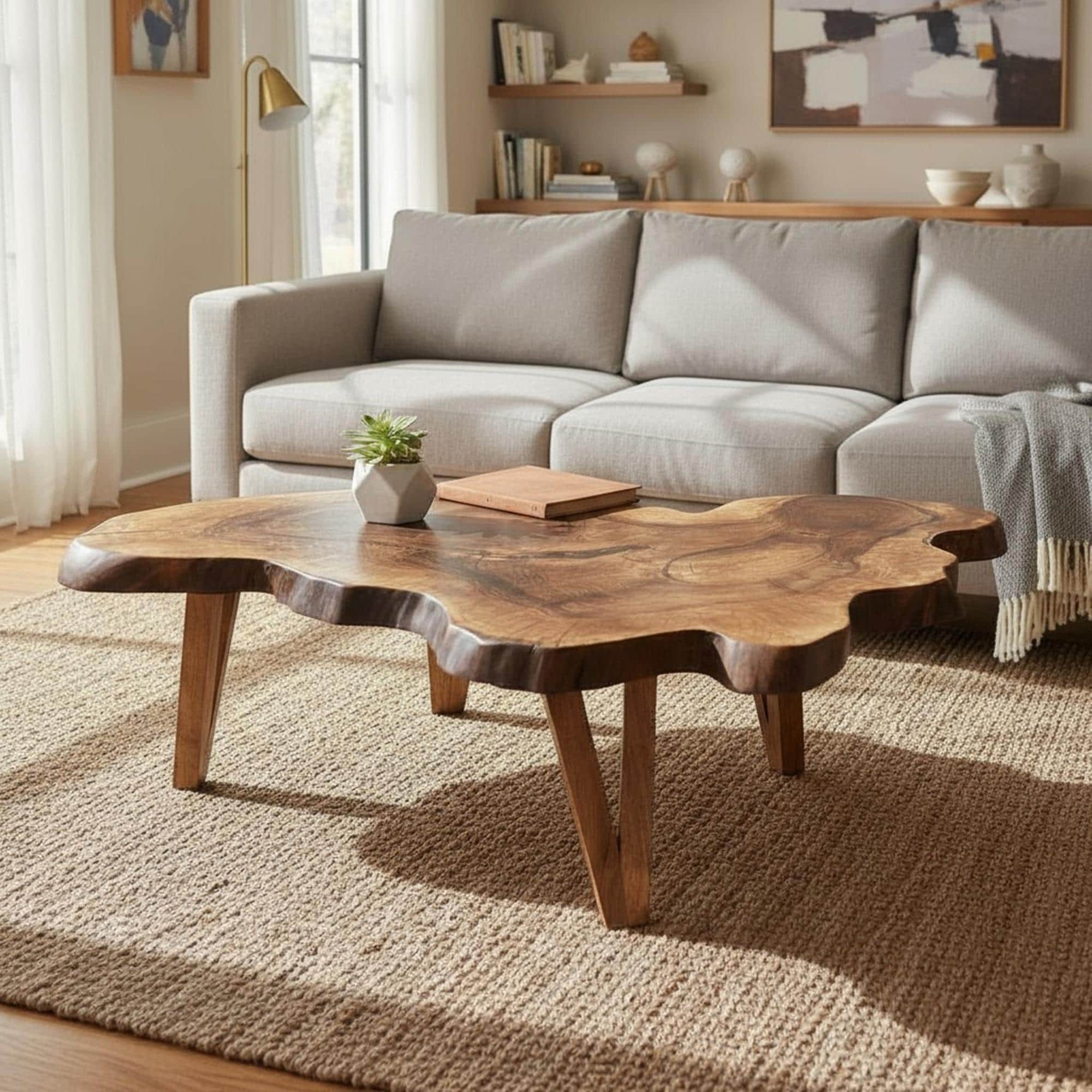 Handmade Live Edge Walnut Coffee Table - Natural Solid Slab Center