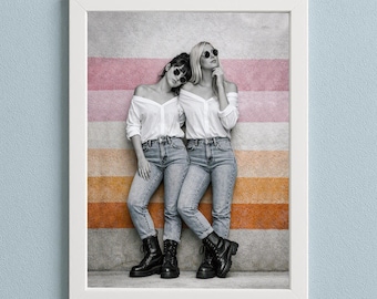 Lesbian Couple Art Print | 90s Sapphic Wall Art | Retro Grunge Fashion Poster (Digital Download)