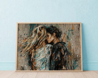 Messy Embrace Wall Art Print | Contemporary Sapphic Painting | Modern Romantic Decor