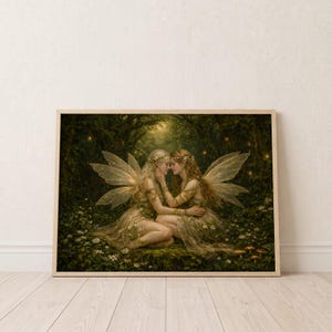 Fae Folk Art Print | Enchanted Forest Lesbian Fairy Romance Wall Art (Digital Download)