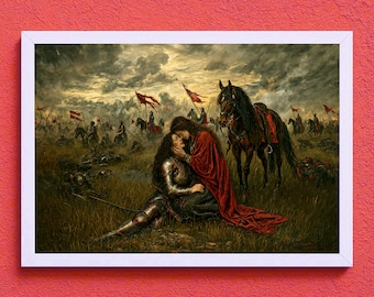 Sapphic Knight Battlefield Art Print | Dark Fantasy Romance Painting (Digital Download)