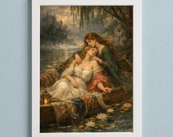 Lady of Shalott Sapphic Art Print | Lesbian Pre-Raphaelite Wall Art | Tennyson Romance