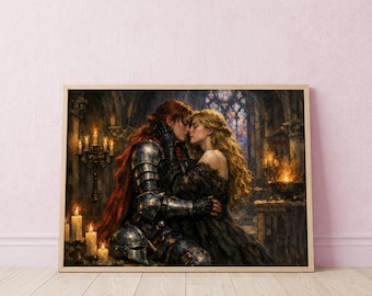 Sapphic Knight Gothic Romance Print | Medieval Fantasy Wall Art (Digital Download)