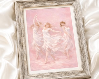 Sapphic Women Dancing Print | Romantic Pink WLW Art (Digital Download)