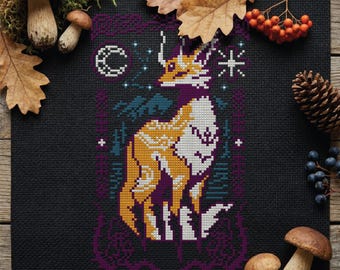 Midnight Kitsune Cross Stitch Pattern, Midnight Fable Fantasy Fox & Night Sky PDF Download