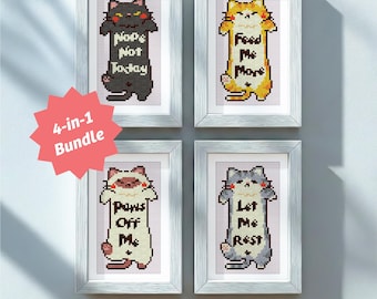 Sassy Cats Cross Stitch Pattern Bundle | 4 Funny Pet Embroidery (PDF Download)