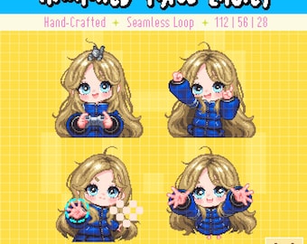 Animated Pixel Emotes – Space Girl Pack, Hand-Drawn Art (Instant Download)