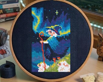The Guiding Aurora Cross Stitch Pattern, Whimsical Moments Shepherd & Northern Lights PDF Download