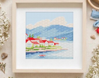Simple Joy Lakeview Cross Stitch Pattern | Mini Landscape Scenery (PDF Download)