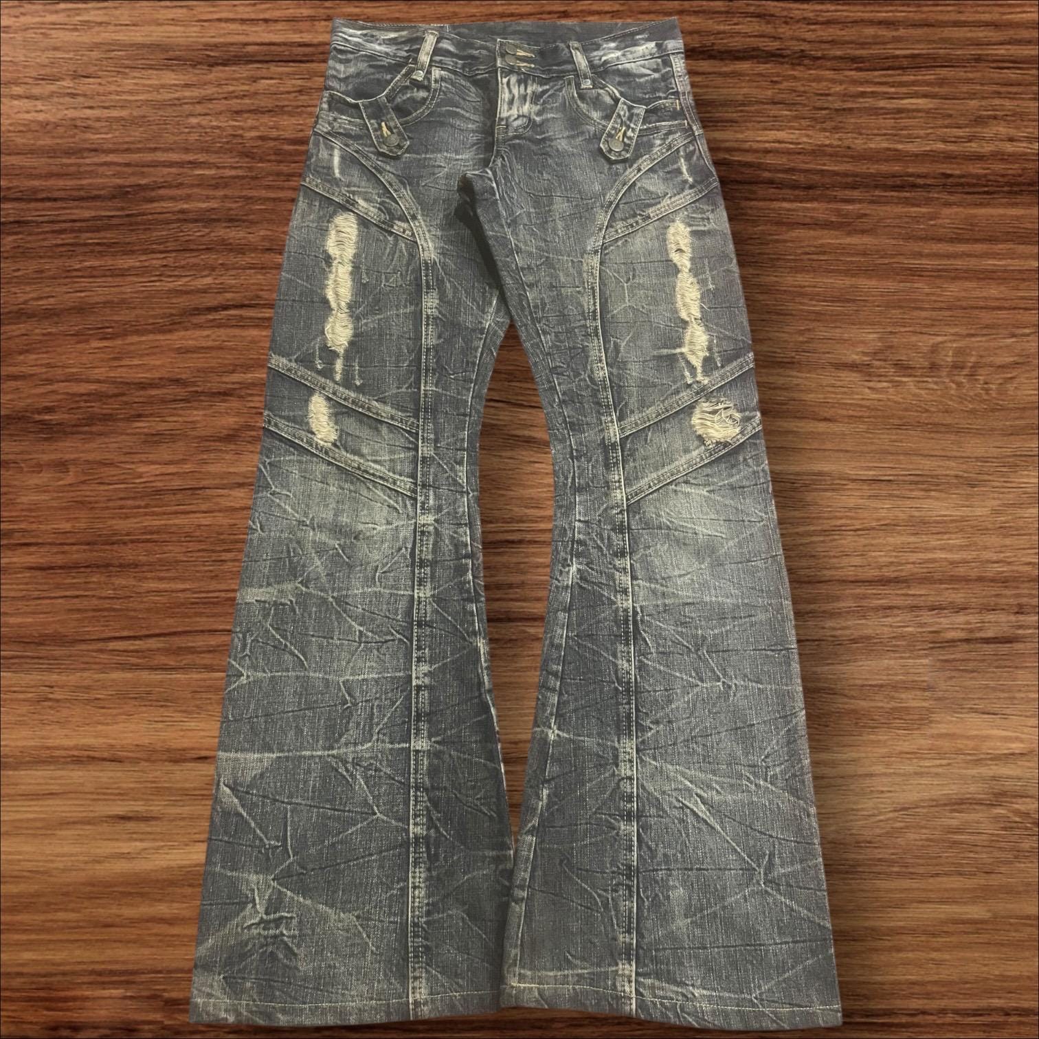 Tornado Mart Mud Washed Slashed Panel Distressed Flare Jeans - Etsy